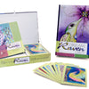 The Dream Raven Tarot by Schiffer Publishing, Ltd. includes 78 illustrated tarot cards with vibrant ravens, a decorative box, and a 128-page guidebook—shown upright alongside the open box and fanned-out cards.