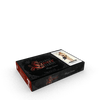 A black and red Tarot Lovers’ Tarot box by Schiffer Publishing, Ltd. rests on a white surface, with a tarot card depicting a figure in light clothing partially visible on top, offering a glimpse into the deck’s card meanings.