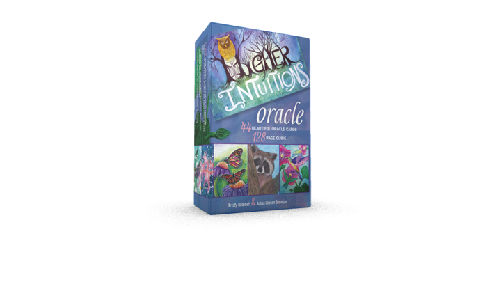 The Higher Intuitions Oracle by Schiffer Publishing, Ltd. comes in a vibrant box featuring animals and plants, and includes 44 animal spirit cards plus a 72-page guide.