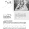 A page from The Stone Circle Oracle by Schiffer Publishing, Ltd. features an illustration of Thoth, the wise Egyptian deity, writing on a scroll—perfect for use in meditation cards or self-exploration tools.