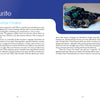 A vibrant azurite specimen with deep blue and green hues sits on a white surface in the top right corner above text about Carry Me Crystals—Chakra Clearing & Oracle Card Deck by Schiffer Publishing, Ltd. and its chakra clearing uses and inspiration for oracle cards.