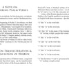 A page in The PSALM® Cards by Schiffer Publishing, Ltd. explains psalm verse numbering, Hebrew transliteration and pronunciation with examples and symbols, reflecting standard practices used for spiritual inspiration in the cards.