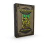 A 3D-rendered box titled “The AlcheMystic Woodcut Tarot” by Schiffer Publishing, Ltd. features ornate gold text and a medieval skeleton knight in green, highlighting woodcut Tarot cards and the subtitle “Secret Wisdom of the Ages.”.