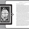 The AlcheMystic Woodcut Tarot by Schiffer Publishing, Ltd. features a Wheel of Fortune card with a symbolic wheel, mythical creatures, and sphinx, plus detailed text on its Kabbalah connections, symbolism, and history.