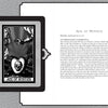 The AlcheMystic Woodcut Tarot by Schiffer Publishing, Ltd. features an ornate card with a crescent moon, mountains, and swirling patterns beside a detailed black-and-white explanatory page, evoking classic woodcut Tarot designs.
