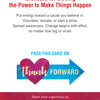 The Thank Forward card by Schiffer Publishing, Ltd. features a heart and arrow with “Thank Forward,” encouraging gratitude, kindness, giving back, and positivity. The website thankforward.com appears at the bottom.
