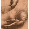 A sepia-toned sketch of three hands—one with a writing instrument, others resting—appears above "Four of Air – Repose" from the Da Vinci Enigma Tarot (Deck and Guidebook Box Set) by Schiffer Publishing, Ltd.