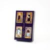 A box of The Byzantine Tarot by Schiffer Publishing, Ltd., displays four illustrated cards and the authors’ names, John Matthews and Cilla Conway, on a dark background with the tagline: Wisdom from the Byzantine Empire.