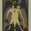 The Rota Mundi Tarot by Schiffer Publishing, Ltd. features a card titled The Coniunctio, depicting two nude androgynous figures embraced with a large dark bird behind them, dead birds at their feet, one holding a bat, the other an orange animal.