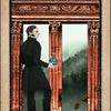 A tarot card from The American Renaissance Tarot by Schiffer Publishing, Ltd. features a man in a dark coat holding a crown before a red stone structure topped with a ram’s head, set against misty green hills and falling leaves.