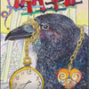 The Ravyness Drakon Tarot by Schiffer Publishing, Ltd. features a 10 of Swords card with a black raven holding a pocket watch and heart locket on gold chains, ten swords in the ground, and a dragon flying in the colorful sky behind.