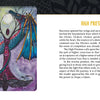 A vibrant blue and red dragon coils around a bare tree under a glowing full moon. Its wings spread wide as it gazes upward. "Ravyness Drakon Tarot" by Schiffer Publishing, Ltd. features High Priestess and self-awareness text on the right.