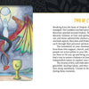 An illustrated card from the Ravyness Drakon Tarot by Schiffer Publishing, Ltd. shows two cups on the ground with red and blue entwined serpents, outstretched wings, a full moon above, a glowing figure, and a cloudy mountain backdrop.