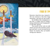 The Ravyness Drakon Tarot by Schiffer Publishing, Ltd. features a Four of Swords card with a black bird resting before four swords, a dragon soaring before a full moon above snowy mountains, and insightful text explaining the card’s meaning on the right.
