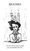 A black and white drawing inspired by The Poe Tarot from Schiffer Publishing, Ltd. shows a solemn figure with three lit, melting candles on their head, holding another candle as wax drips down their face.