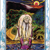 The William Blake Tarot of the Creative Imagination by Schiffer Publishing, Ltd. features a "6 of Painting" card—one figure lifts another from water amid mountains, trees, and a setting sun, symbolizing creative imagination and assistance.