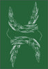 White line art of mirrored winged figures forming the Pisces zodiac symbol on green, inspired by The William Blake Tarot of the Creative Imagination from Schiffer Publishing, Ltd.