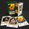 The William Blake Tarot of the Creative Imagination by Schiffer Publishing, Ltd. features gold-edged cards and a green box, with Strength, Nature, and Reason on display; V (Genesis) is the top card.
