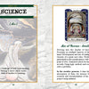 Two pages from The William Blake Tarot of the Creative Imagination by Schiffer Publishing, Ltd., describing the Ace of Science—Intellect, with an illustration of a wise figure beneath stars and text on self-understanding and creativity.