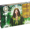 A vibrant box labeled Celestial Frequencies by Schiffer Publishing, Ltd. displays mystical art of a long-haired figure in green robes with geometric patterns and a glowing halo, offering intuitive card guidance.
