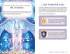 Two-page spread from Celestial Frequencies by Schiffer Publishing, Ltd. Left page features a radiant angel with glowing wings; right page provides intuitive guidance and explains gold star and purple shield healing activation symbols.
