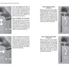 Four grayscale images from Clarity Tarot by Schiffer Publishing, Ltd. show a hand using a pendulum over a surface, demonstrating side-to-side and circular motions for energy work. Text instructions are included with each image.