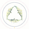 Featuring an abstract, leaf-shaped design with green and yellow patterns in gray and pink circles, Schiffer Publishing, Ltd.'s Transparent Oracle displays the number 5 below—ideal for a circular tarot or oracle deck.