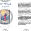 A page from the Angels of Healing and Hope Oracle by Schiffer Publishing, Ltd. shows a woman in a blue dress releasing birds, with inspiring card messages, healing advice, and a song suggestion at the bottom.