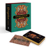 The Swagatam Tarot by Schiffer Publishing, Ltd. features vibrant Indian-inspired artwork, including a tiger illustration and two tarot cards—one ornately designed face up and one face down with book and feather imagery.