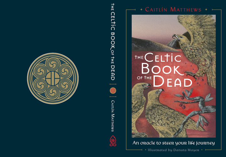 The Celtic Book of the Dead from Schiffer Publishing, Ltd. features a red cover with illustrated birds with human faces and a red fish. The title and author’s name are in pale letters on the right, inspired by oracle cards and the Voyage of Maelduin.