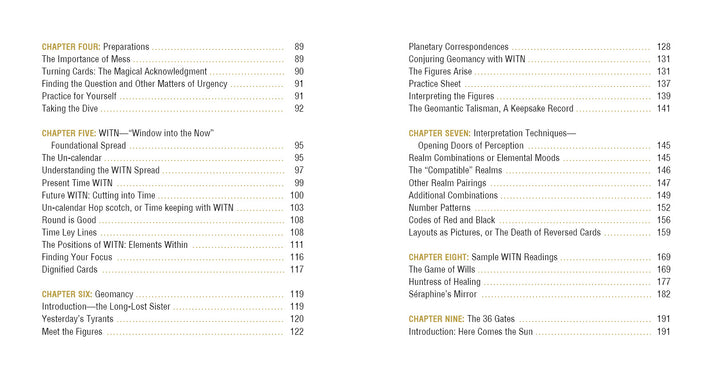 The Doors of Somlipith by Schiffer Publishing, Ltd. features a table of contents with chapters on preparation, intuitive tarot reading, concepts, esoteric techniques, and sample readings—each listed with page numbers for easy reference.