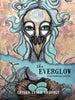 Book cover for The Everglow by Schiffer Publishing, Ltd. shows an abstract mask-like face with swirling hair above a bird’s nest of three blue eggs on an earthy background, reflecting the mystique of Tarot and divination systems.
