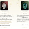 Two ancient crystal skulls from Oracle of the Crystal Skulls by Schiffer Publishing, Ltd.—clear quartz SHA NA RA on the left and green amazonite SHUI TING ER on the right—are displayed with insights into spiritual evolution provided beneath each.