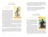 An open book from the Steele Wizard Tarot by Schiffer Publishing, Ltd. reveals the Ace and Two of Wands, featuring vivid illustrations of a hand grasping a wand and a figure gazing over a landscape, alongside detailed card meanings.