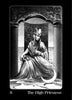 The High Priestess card from the 78-card Nightfall Tarot deck by Schiffer Publishing, Ltd. depicts a robed woman seated between two pillars, holding a scroll, with a crescent moon at her feet and marked II.