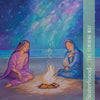 Two women in flowing robes sit by a campfire beneath a starry sky. "Christ Consciousness Self-Mastery Oracle" by Schiffer Publishing, Ltd. appears on the right, evoking sisterhood and spiritual growth like in an oracle deck.