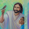 A man in white robes holds a bird as a child admires him, surrounded by colorful light symbolizing Christ Consciousness. Text: "The Teacher: Walk the Talk 33." From the Christ Consciousness Self-Mastery Oracle by Schiffer Publishing, Ltd.