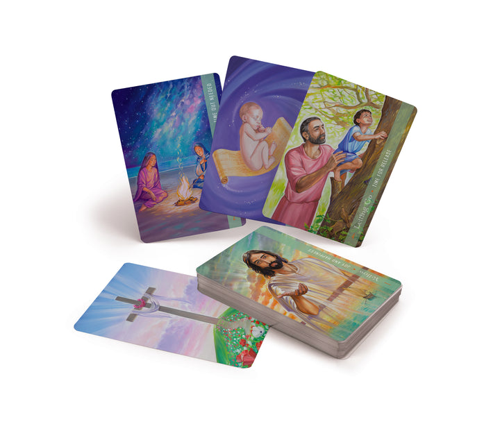 The Christ Consciousness Self-Mastery Oracle by Schiffer Publishing, Ltd. is a vibrant deck featuring illustrated biblical scenes to inspire spiritual growth and reflection.