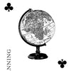 A card from the Inner Eye Oracle by Schiffer Publishing, Ltd. depicts a globe at the center of the Four of Clubs, with "PLANNING" written vertically along the left side as part of an illustrated deck.