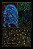 A vibrant card from The Shaman’s Way Oracle by Schiffer Publishing, Ltd. shows blue waves, a rising sun, and white stick-figures leaping on brown soil. "Leap of Faith" is at the bottom, with 11 at top left—ideal for spiritual healing.