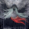 A spectral, hooded woman with flowing white hair and outstretched arms rises from swirling darkness, black birds overhead and a red cloth at her waist. "BADB" appears below. From the Celtic Goddesses, Witches, and Queens Oracle by Schiffer Publishing, Ltd.