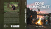 Core Bushcraft by Schiffer Publishing, Ltd. features a cover of a man by a lakeside campfire at sunset, with icons for woodcraft, bindcraft, firecraft, and sheltercraft—highlighting this true outdoor survival guide.