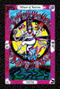 The Vedic Tarot by Schiffer Publishing, Ltd. features the Wheel of Karma card with a deity dancing in a flaming wheel of red snakes, symbolic markings, and vibrant background. The number 10 and text नटराज are at the bottom.