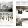 A two-page spread in "Dying Hard" by Schiffer Publishing, Ltd. displays WWII black-and-white photos of 39th Infantry soldiers near a damaged castle, patrolling snowy forests, and crouched in snow, with captions about locations and units.