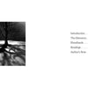 Black and white image of a leafless tree casting long shadows on snow; to the right, a table of contents lists five sections from The Bloodlands Oracle, a nature-inspired card deck by Schiffer Publishing, Ltd.
