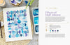 A beginner watercolor project from Schiffer Publishing, Ltd.'s Modern Watercolor Workshop shows overlapping blue and purple half-moons on a woven mat, with supplies and step-by-step instructions included.