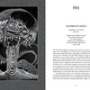 A black-and-white illustration from "Voyages with the Celtic Saints" by Schiffer Publishing, Ltd. shows a robed figure with a staff confronting a dragon-like beast, rendered with dramatic contrast and intricate textures.