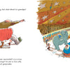 In "All the Things My Grandpa Has Done" by Schiffer Publishing, Ltd., a creative grandpa and his grandson imagine wild adventures—like vanishing after a cannonball stunt—on a red armchair, sparking children's storytelling.