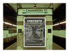 On a subway platform, a sign reads TO CHAMBERS ST. Above, white text lists chapters from "Vintage New York City Subway Signs" by Schiffer Publishing, Ltd., covering subway signs, transit history, and classic wayfinding.