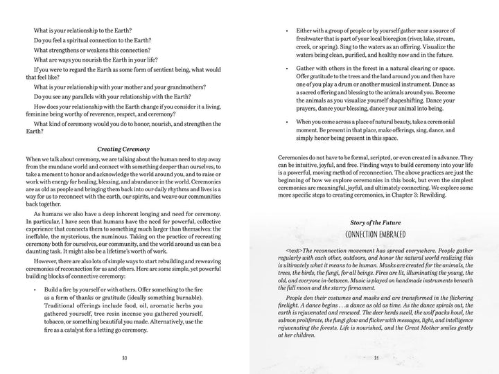 Eco-Spirituality in the 21st Century by Schiffer Publishing, Ltd. features two pages with reflective questions and ceremonial ideas, plus a story about stones holding memories to enhance your spiritual connection to nature.